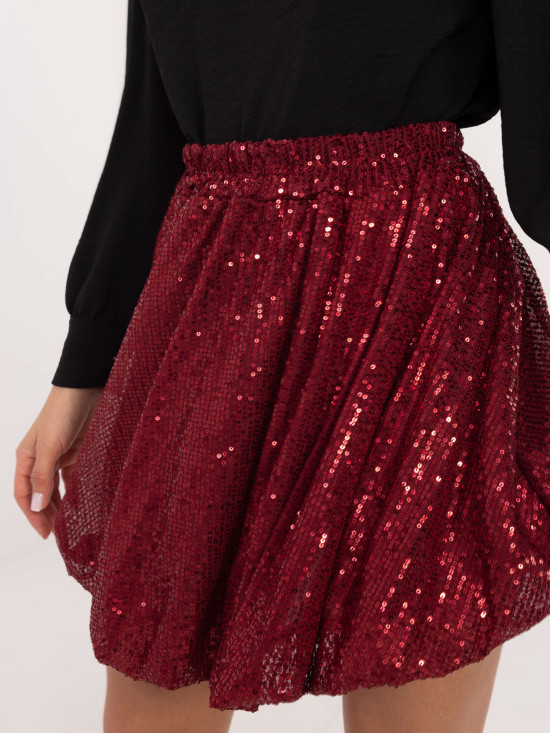 Burgundy mini skirt with sequins and lining