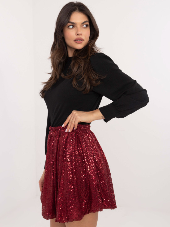 Burgundy mini skirt with sequins and lining