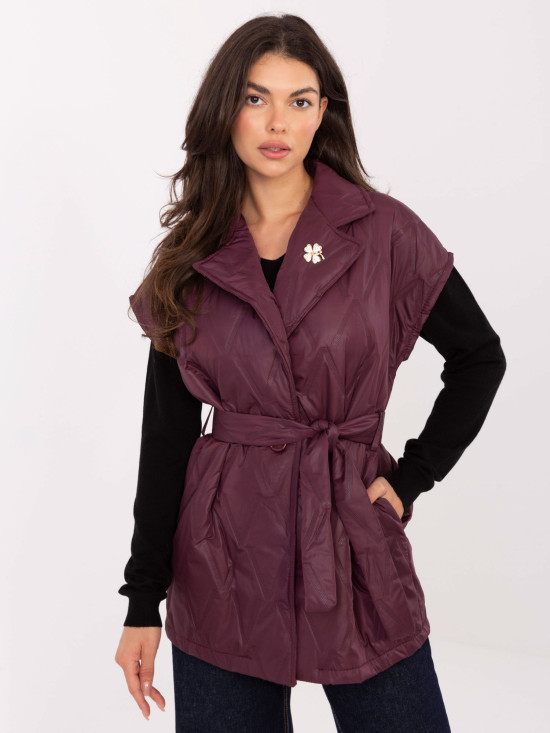 Elegant quilted burgundy vest with belt