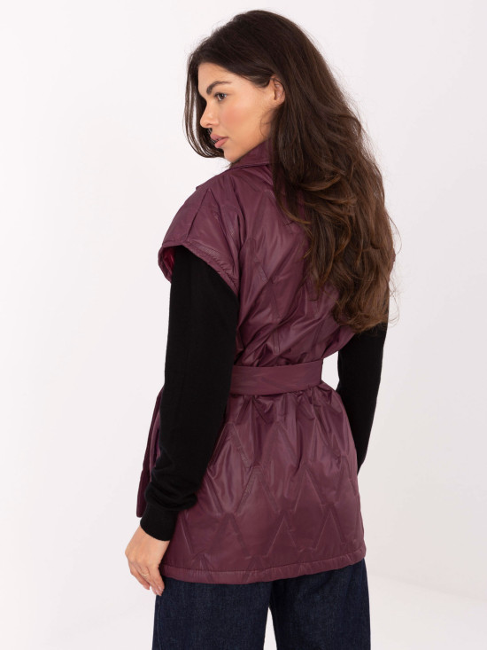 Elegant quilted burgundy vest with belt