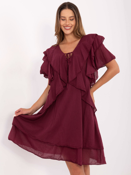 Oversize dress with short sleeves in burgundy