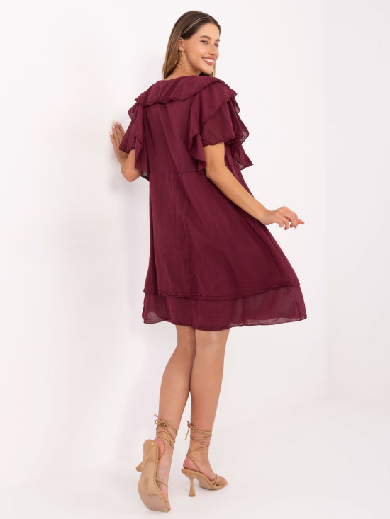 Oversize dress with short sleeves in burgundy