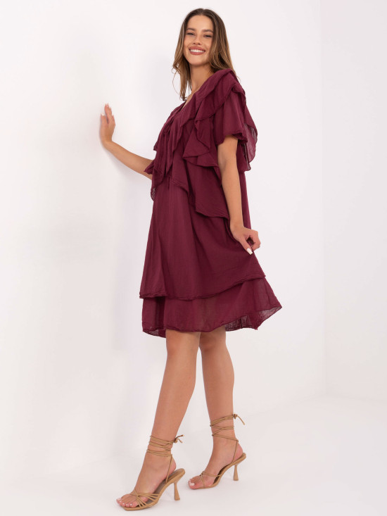Oversize dress with short sleeves in burgundy
