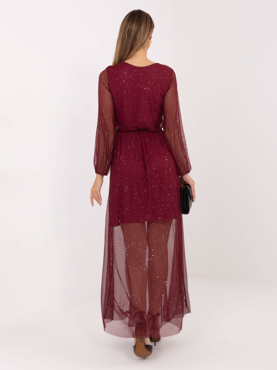 Burgundy maxi dress with belt and lining