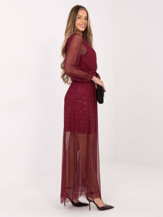 Burgundy maxi dress with belt and lining