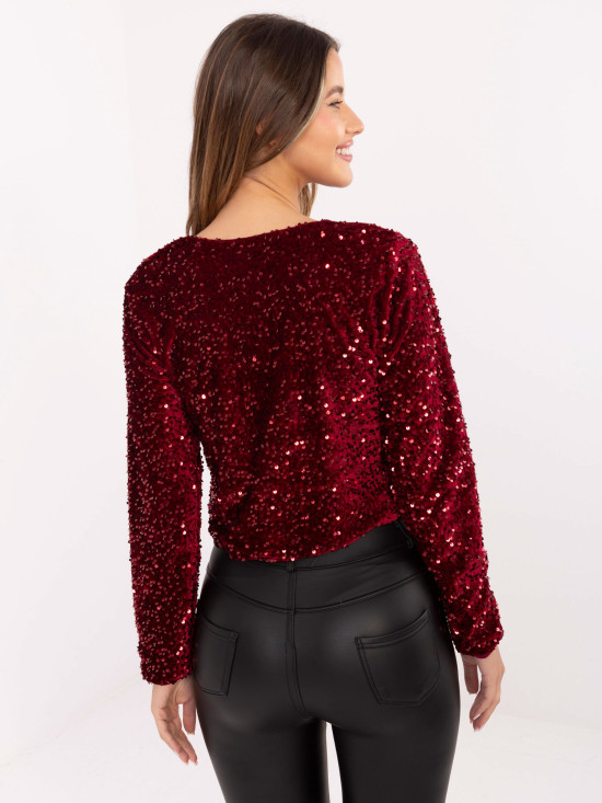 Elegant short burgundy cardigan with sequins and lining