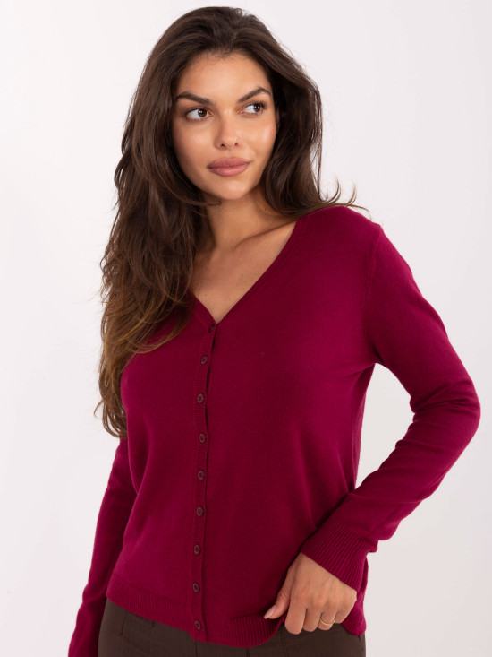 Elegant Bordeaux Sweater with V-Neck