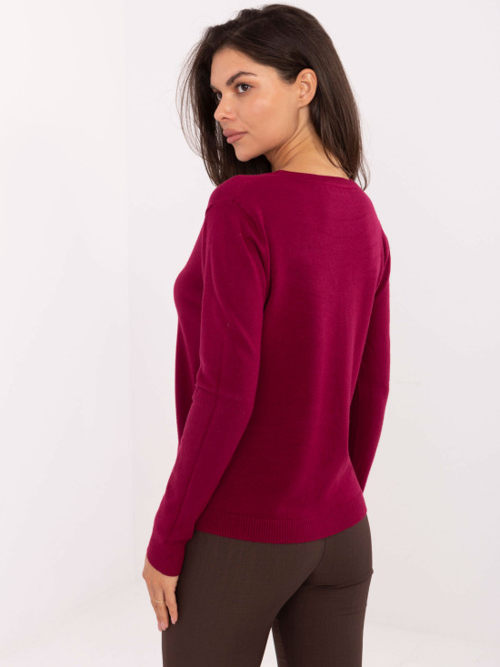 Elegant Bordeaux Sweater with V-Neck