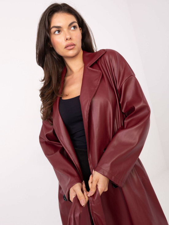 Burgundy transitional coat with belt