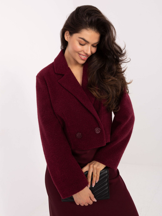 Elegant short burgundy coat with lining
