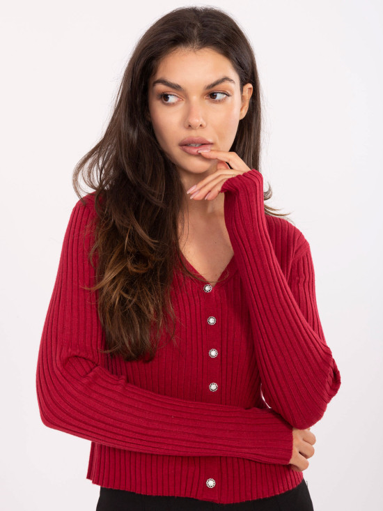 Elegant Bordeaux Sweater with V-Neck