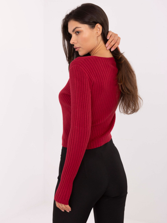 Elegant Bordeaux Sweater with V-Neck