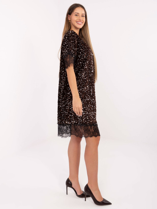 Brown cocktail dress with lace and sequins