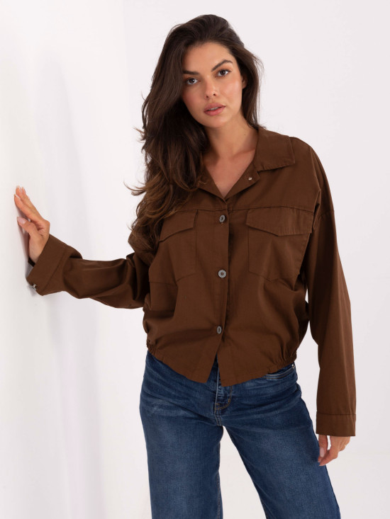 Brown cotton shirt with long sleeves and pockets