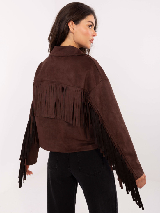 Brown Transitional Jacket with Fringes