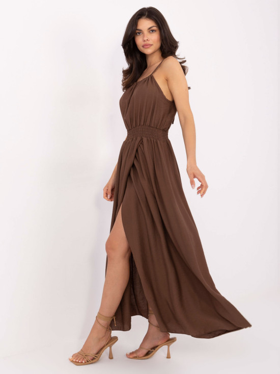 Maxi Dress with Tie in Brown