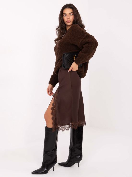 Elegant brown midi skirt with lace