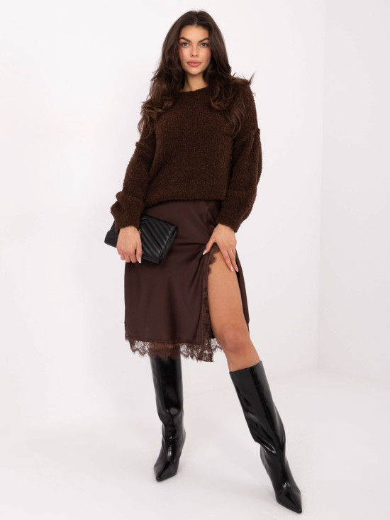 Elegant brown midi skirt with lace