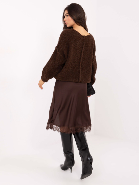 Elegant brown midi skirt with lace