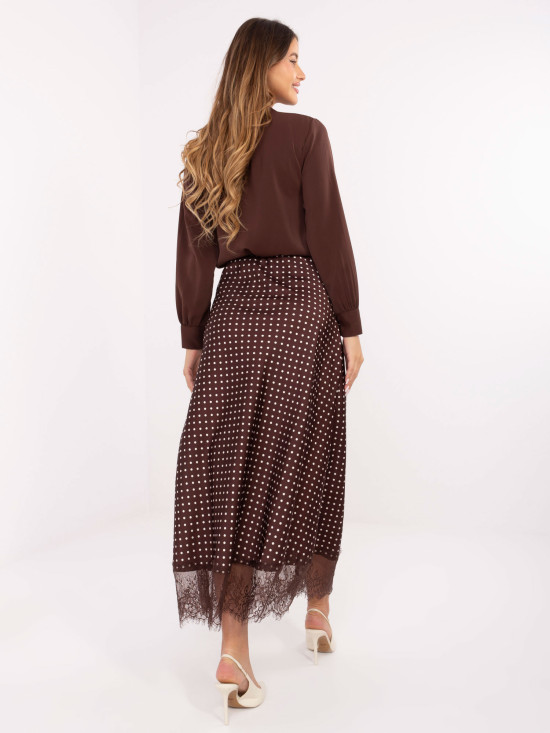 Brown polka dot midi skirt with lace