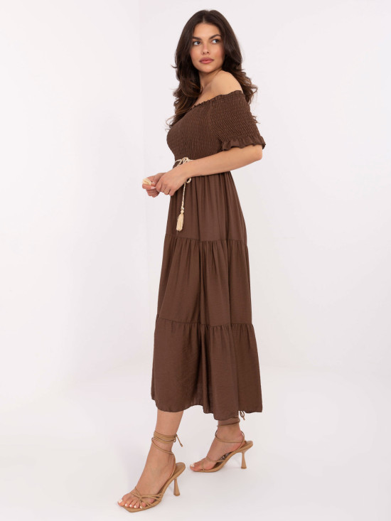 Brown Flared Dress with Belt