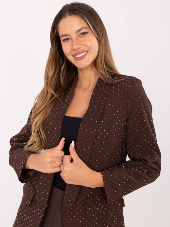 Elegant brown blazer with appliqué and lining