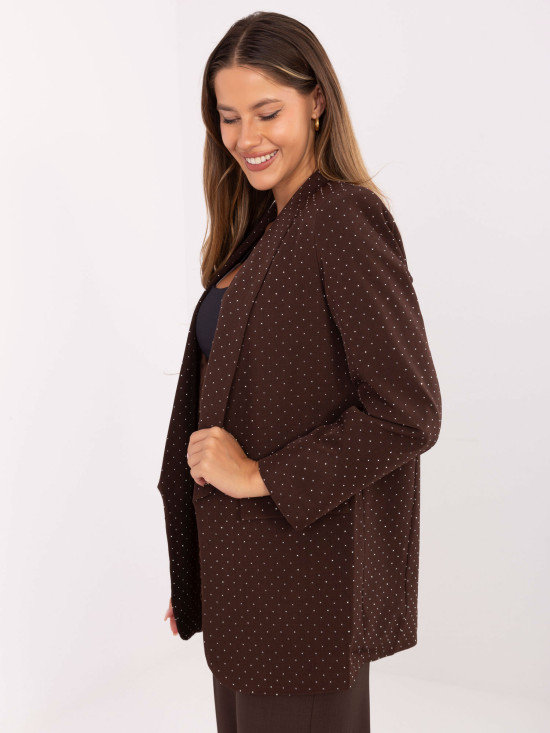 Elegant brown blazer with appliqué and lining