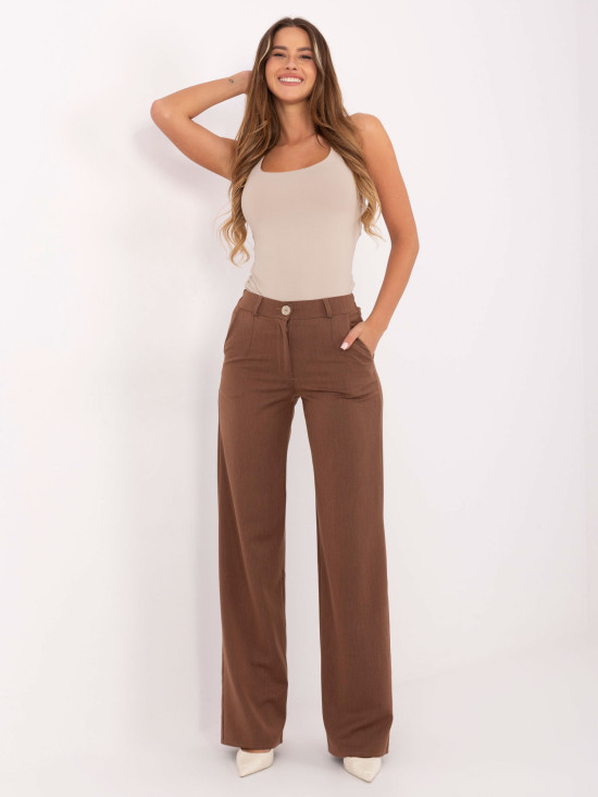 Elegant brown wide-leg fabric trousers