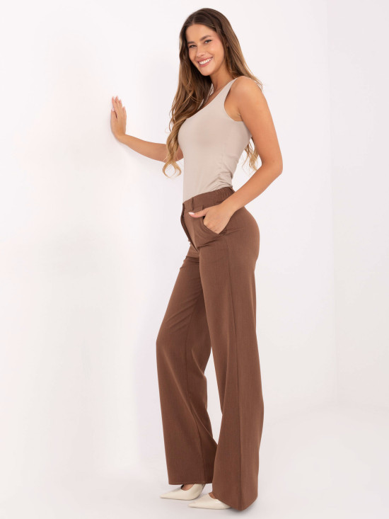 Elegant brown wide-leg fabric trousers