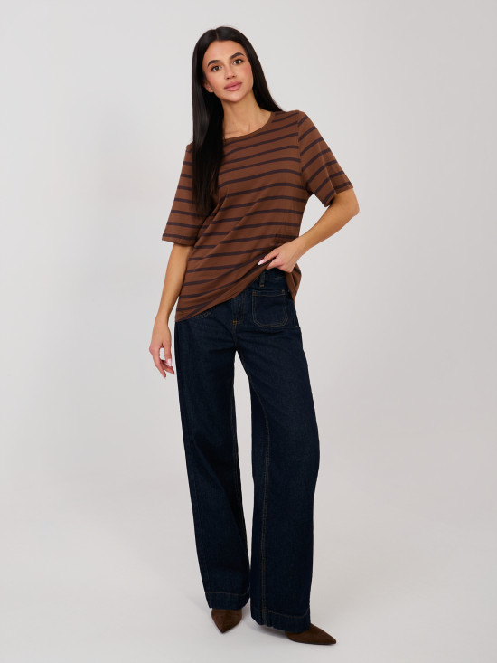 Brown striped cotton T-shirt with short sleeves