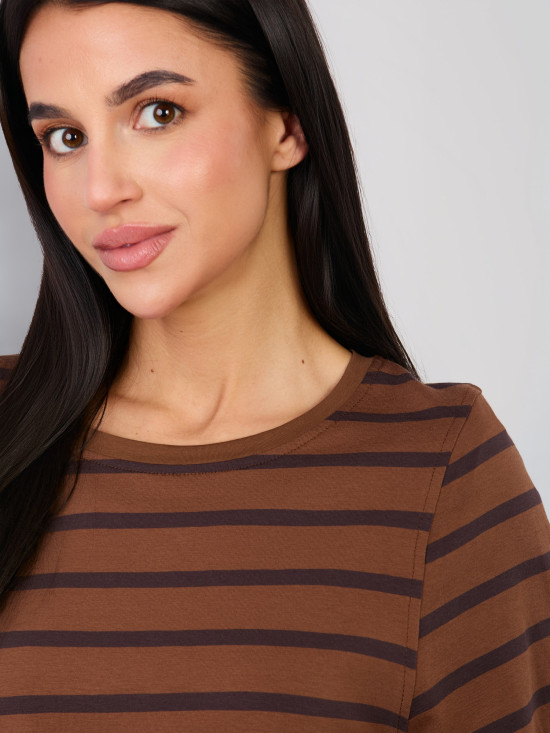 Brown striped cotton T-shirt with short sleeves