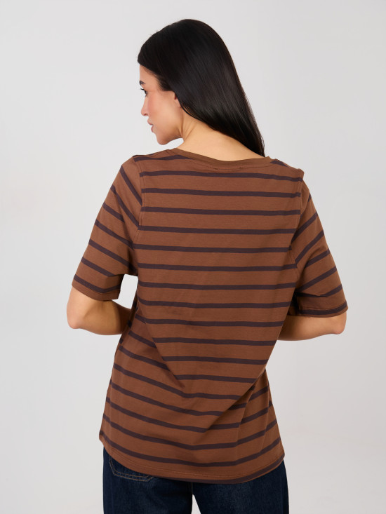 Brown striped cotton T-shirt with short sleeves