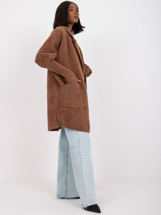 Brown wool and angora transitional coat
