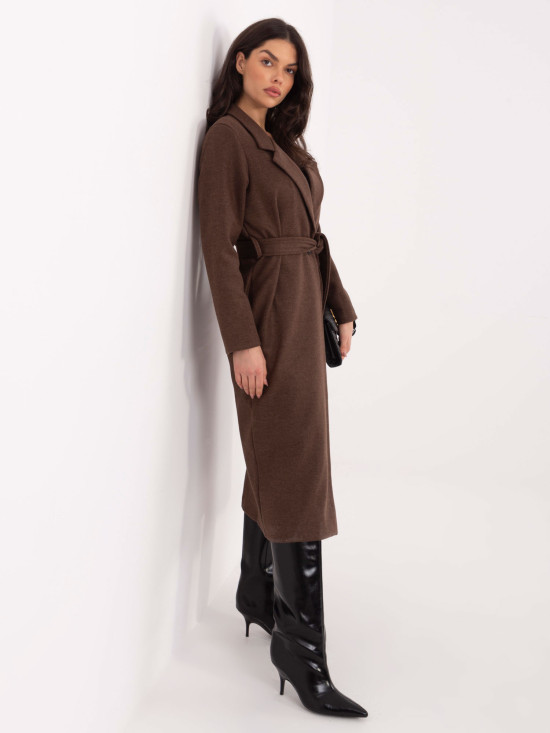 Brown transitional coat with belt and lining