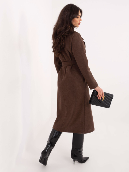 Brown transitional coat with belt and lining