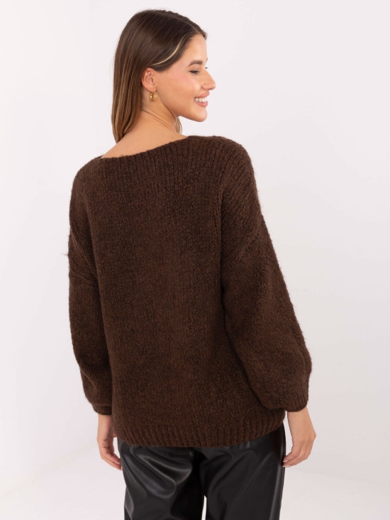 Brown knitted sweater with lace-up neckline