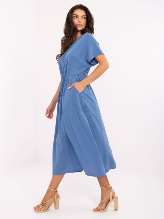 Flared Blue Dress with Short Sleeves