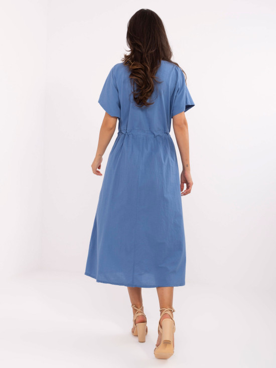 Flared Blue Dress with Short Sleeves