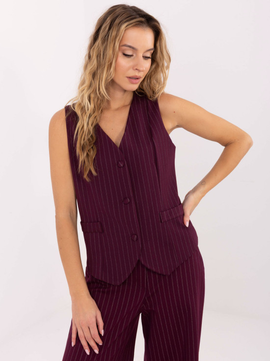 Elegant burgundy women's vest with stripes