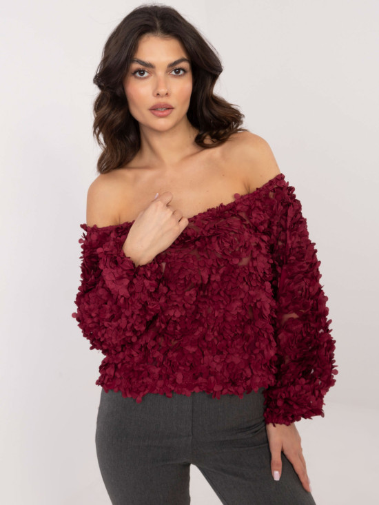 Elegant off-shoulder burgundy blouse