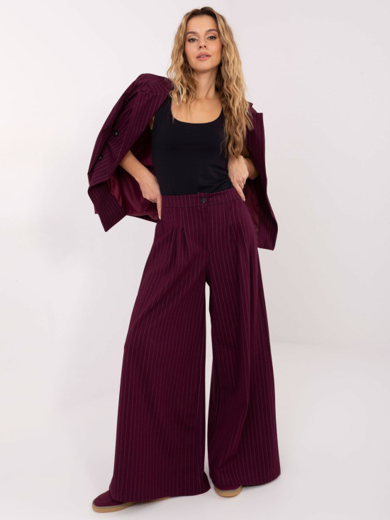 Elegant striped palazzo trousers, burgundy