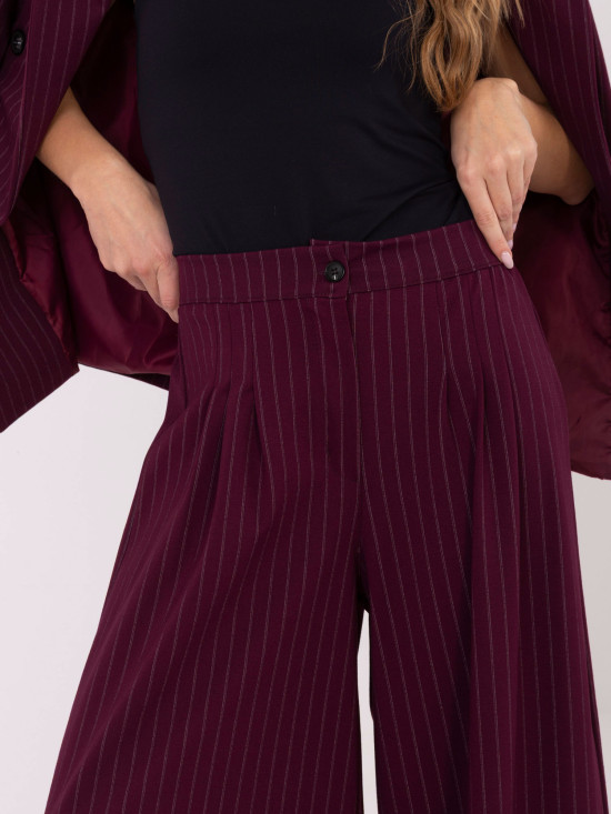 Elegant striped palazzo trousers, burgundy