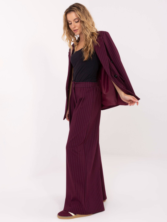 Elegant striped palazzo trousers, burgundy