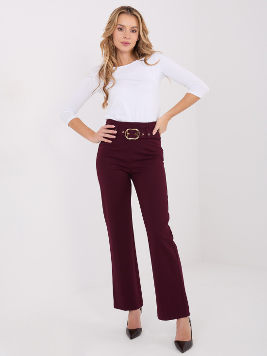 Elegant burgundy high-waisted trousers with belt