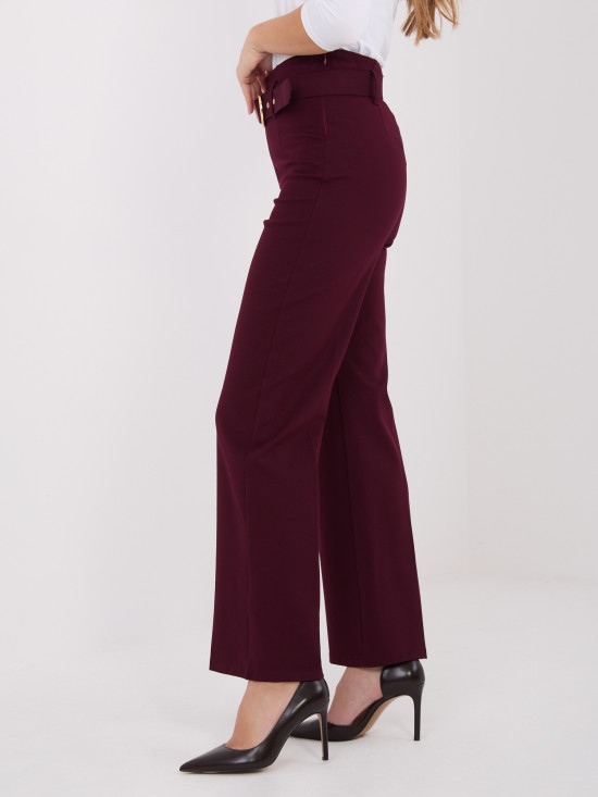Elegant burgundy high-waisted trousers with belt