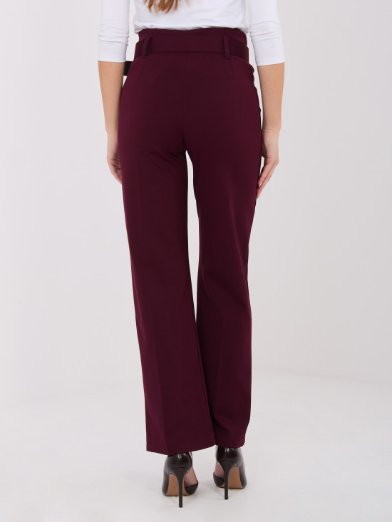 Elegant burgundy high-waisted trousers with belt