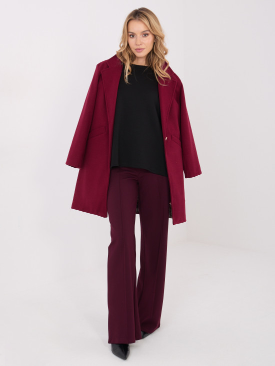 Burgundy wide-leg trousers with high waist