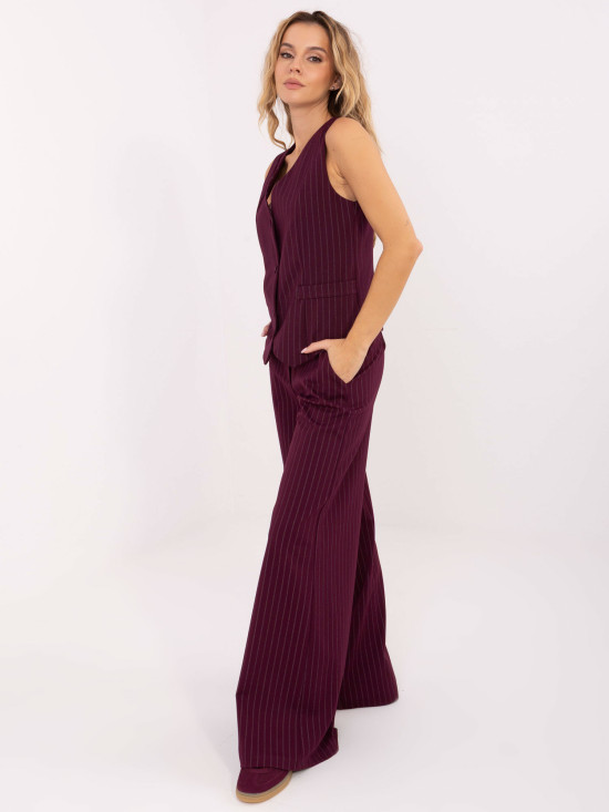 Elegant wide-leg striped trousers, burgundy