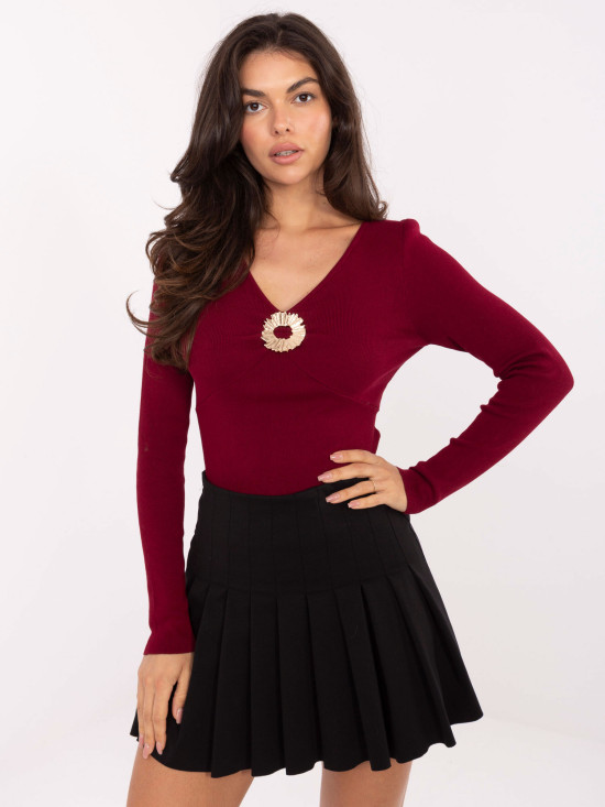 Elegant burgundy V-neck sweater