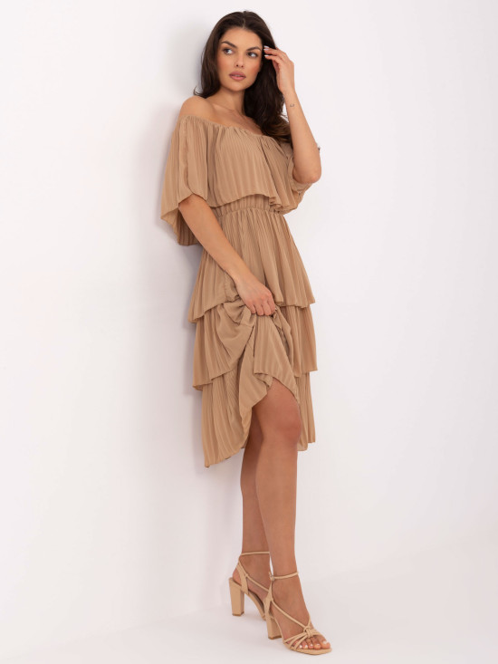 Elegant Flared Dress in Camel Color